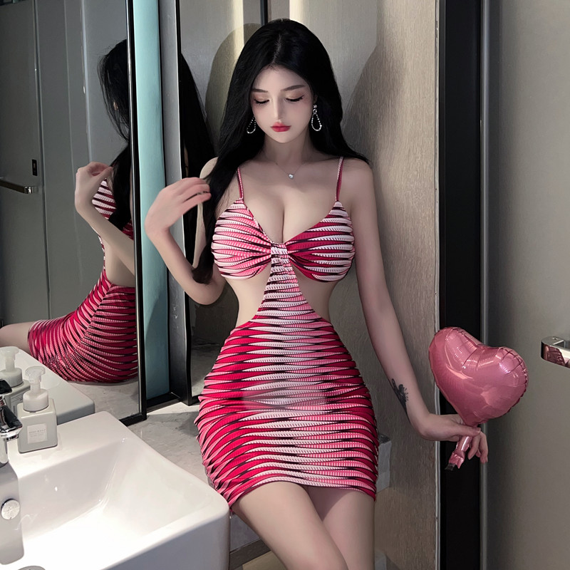 Real shot~Suspender collar slim fit bag hip sexy nightclub hollow out waist European and American foreign trade dress female