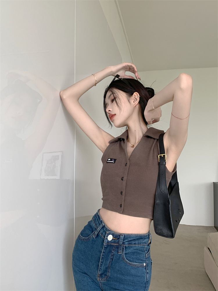 Shufu velvet POLO collar small vest sling female summer hot girl unique short sleeveless top sweet and spicy