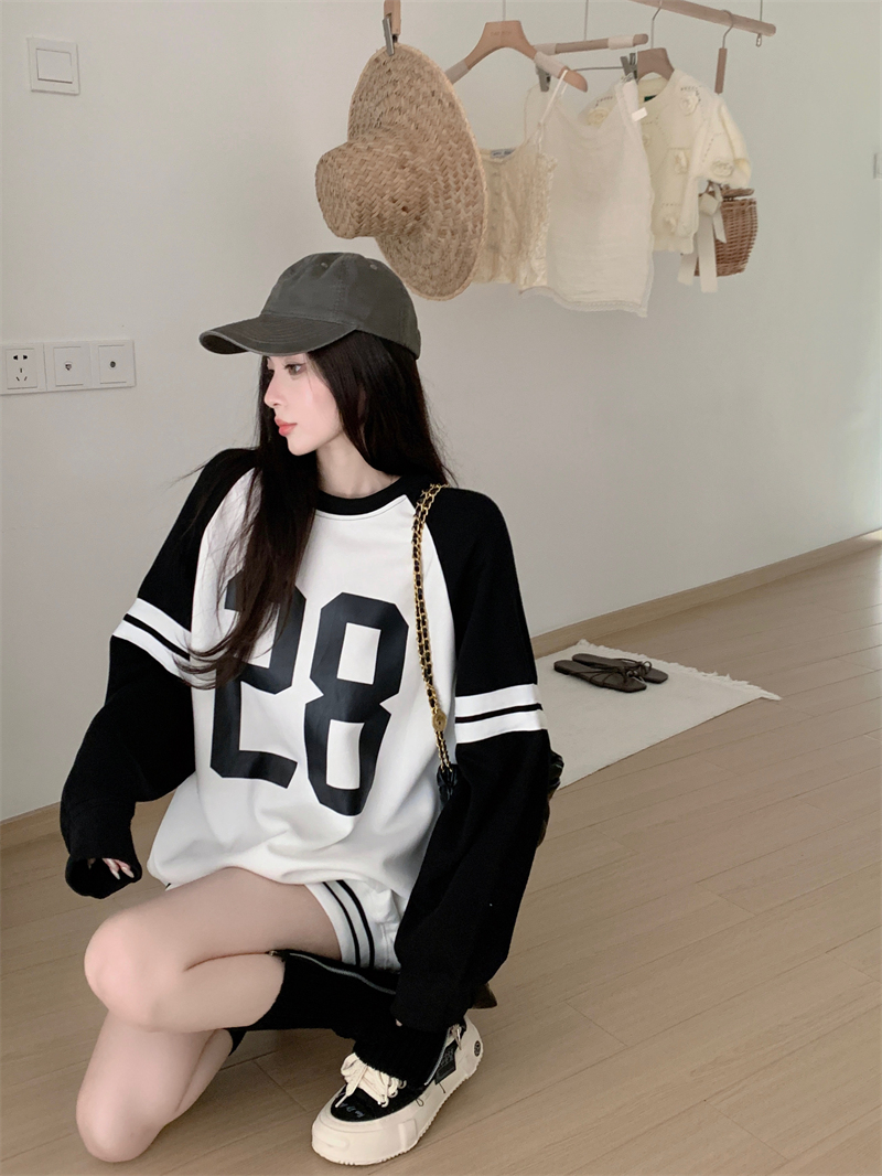 Real shooting real price 2022 winter new Korean version colorblock printing velvet thick loose lazy wind sweater women
