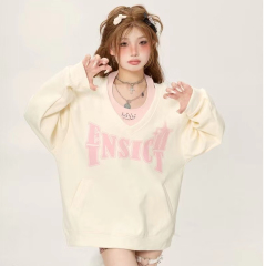 Women's American Style Hooded Sweatshirt Outerwear 2024 New Trend Niche Design Loose Casual Black Sweatshirt Top