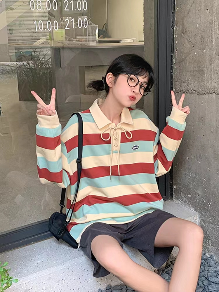 Large fish scale 260g 100% polyester thin striped sweater women