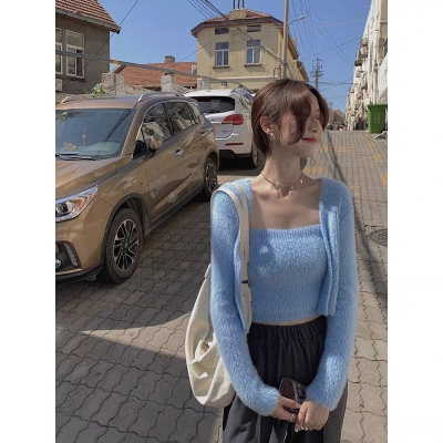 White water women's sweater cardigan women's coat Korean version loose autumn and winter thickened foreign style gentle wind two piece jacket