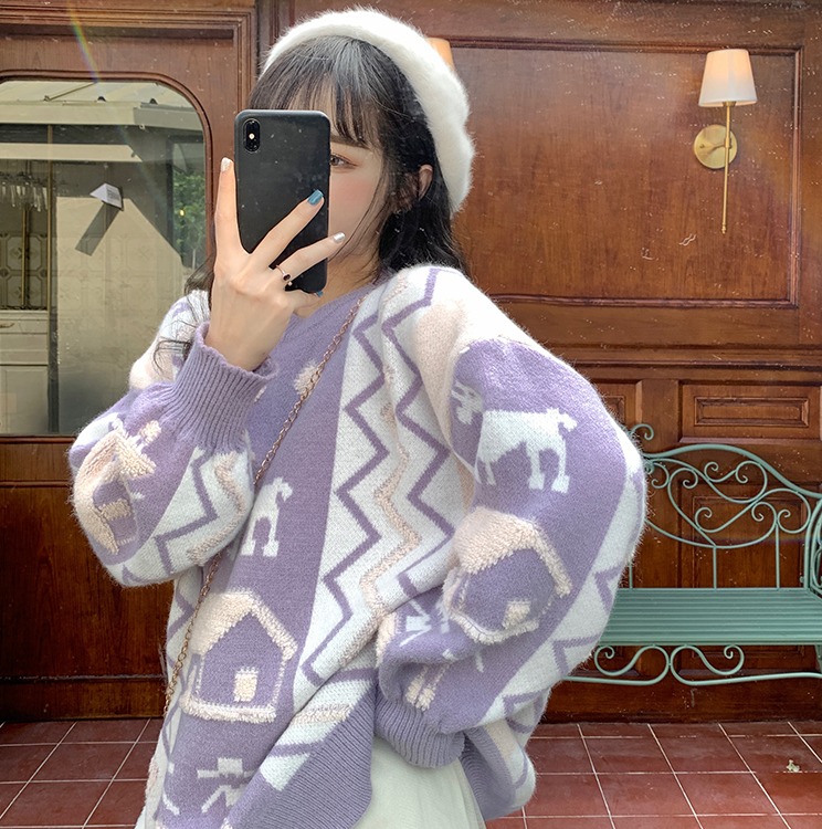 Sweater for women in autumn and winter wear new lazy style loose and versatile students Lovely Japanese retro Hong Kong Style Pullover