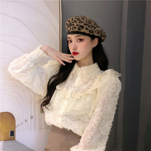 Real Price Doll Collar Lace Top Ruffled Hollow Long Sleeve Shirt