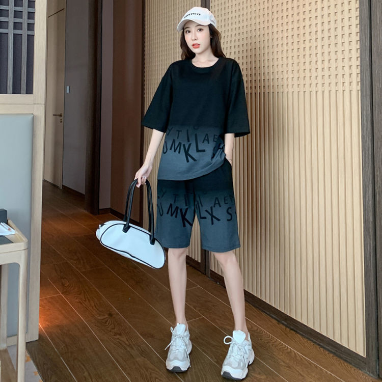 200 kg large short sleeved shorts sportswear set women's summer new fashion loose net red two-piece set