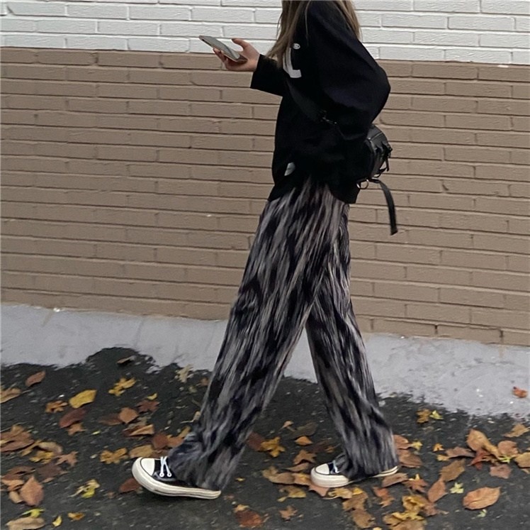 Guantu fried Street zebra pattern straight tube floor mops women's thin pants High Waist Wide Leg Pants leisure sports pants summer