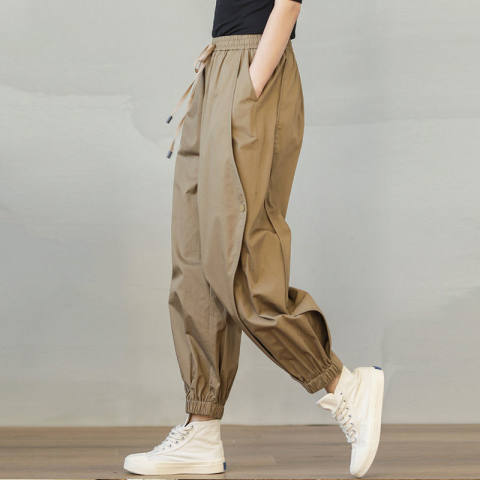Pure cotton heavy industry new summer loose harem casual pants drawstring elastic waist leg lantern pants for women