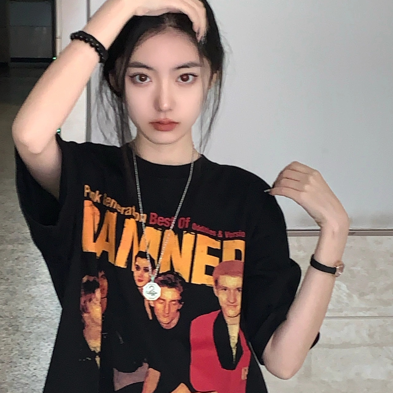 Summer t-shirt short-sleeved student lazy printed mid-length t-shirt for women