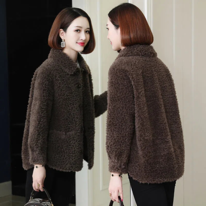 Winter New Haining Sheep Shearing Fur Coat Women's Short Particle Velvet Sheep Wool Coat Korean Version