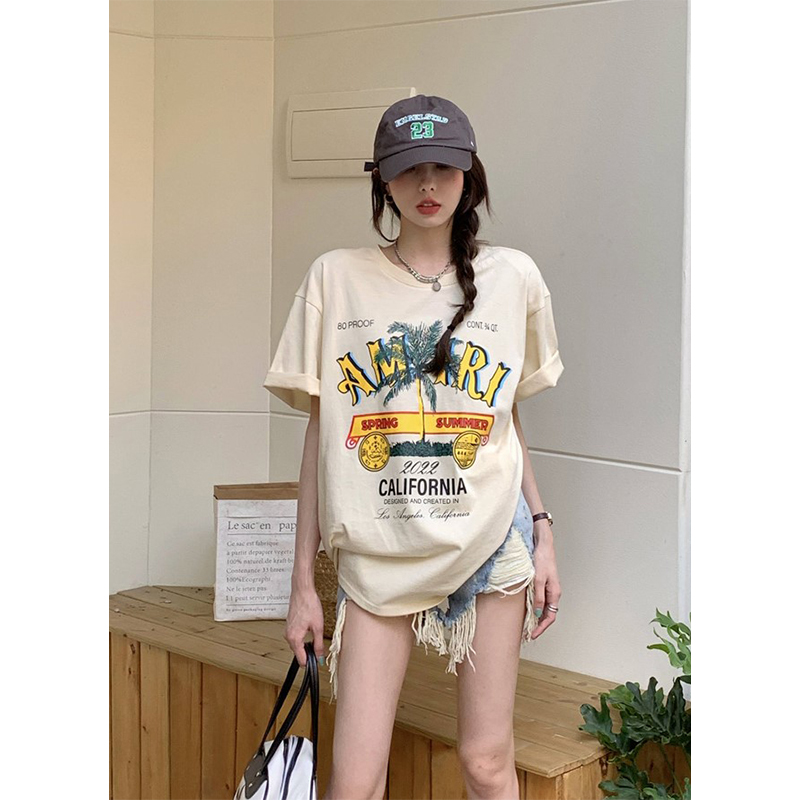 Official picture spring and summer short-sleeved printed T-shirt Four fabrics to choose from Cotton Back collar