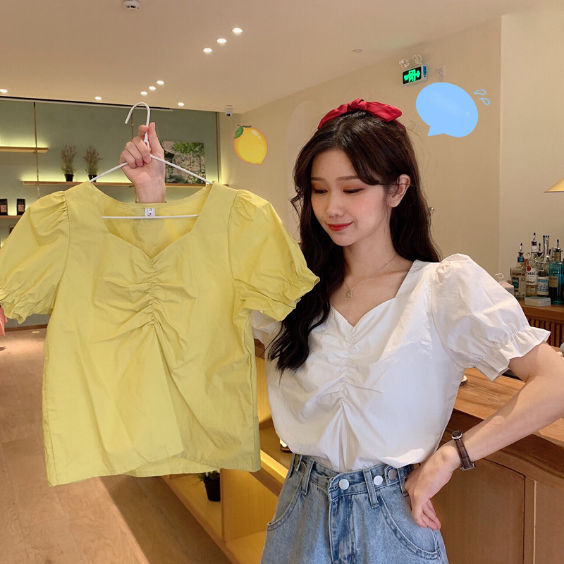 Puff sleeve shirt female design sense summer new French chiffon short shirt top female