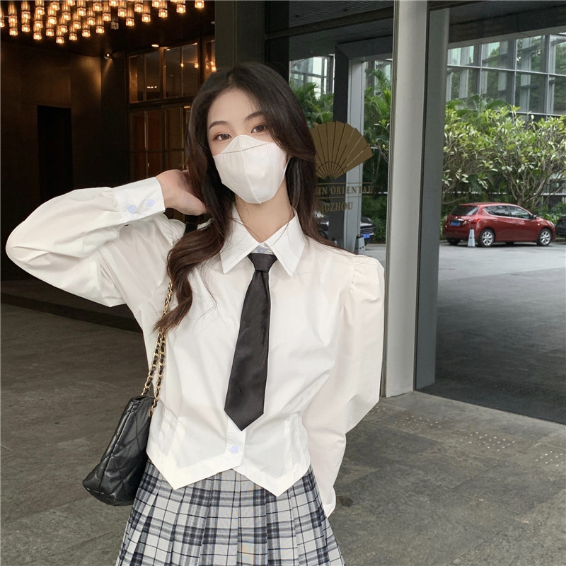 White long-sleeved shirt women's autumn new Japanese college style jk uniform tie waist shirt slimming top tide