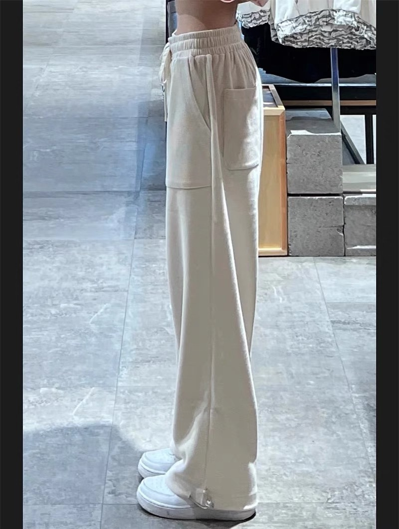 Good amount of American cotton light apricot sweatpants women's straight tube show high drawstring foot drape casual sports pants