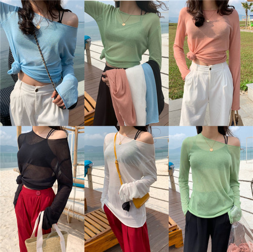 Real photo, real price, mix and match Vintage long sleeve, loose and thin, knitted pullover, sunscreen, lazy air conditioning shirt, top