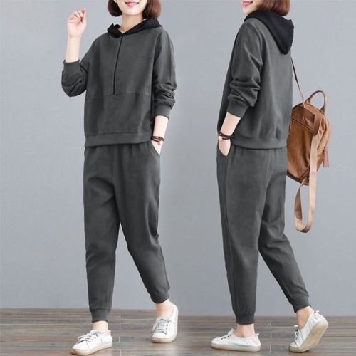 Leisure sports suit women's loose new hooded fashion large spring and autumn sweater running clothes 2-piece set