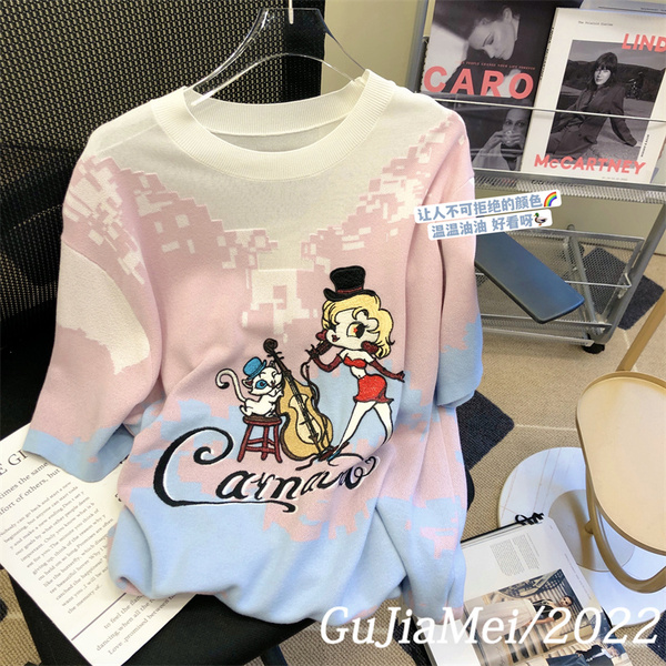 Official figure 2022 cartoon printed short sleeve T-shirt women's 2022 summer loose Korean top fashion