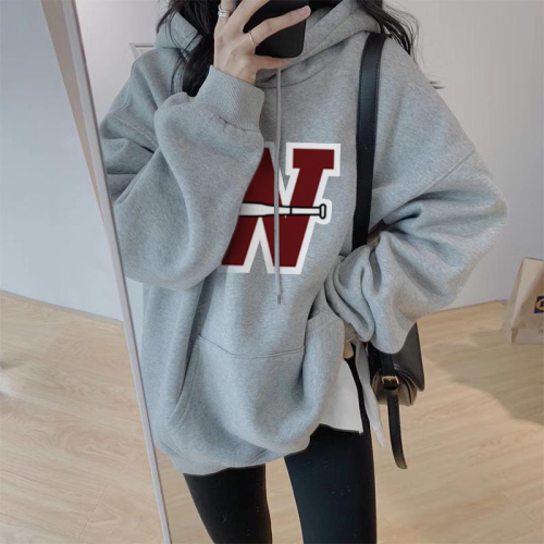 Plus fleece thickened hooded sweater women's autumn and winter loose pullover oversize top
