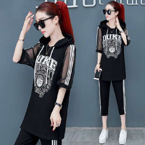 Summer leisure sports suit women's fat mm large women's 200jin loose short sleeve two piece sweater set