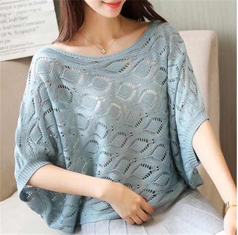 Spring / summer 2020 new Pullover T-shirt women's loose hollow Knitted Top short sleeve thin blouse