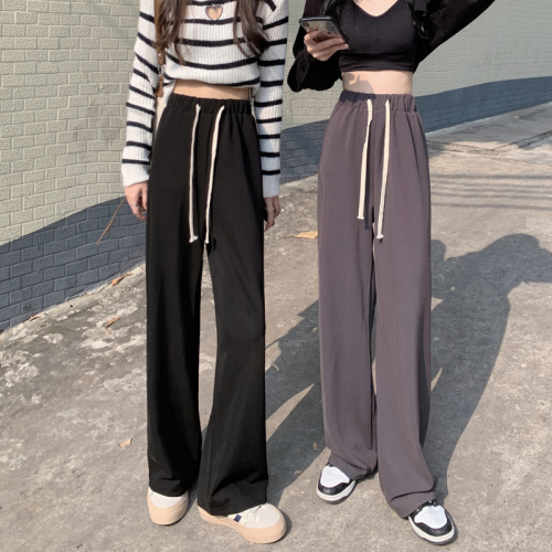 Real Price Korean Version High Waist Slim Drawstring Sports Pants Loose Casual Wide Leg Pants