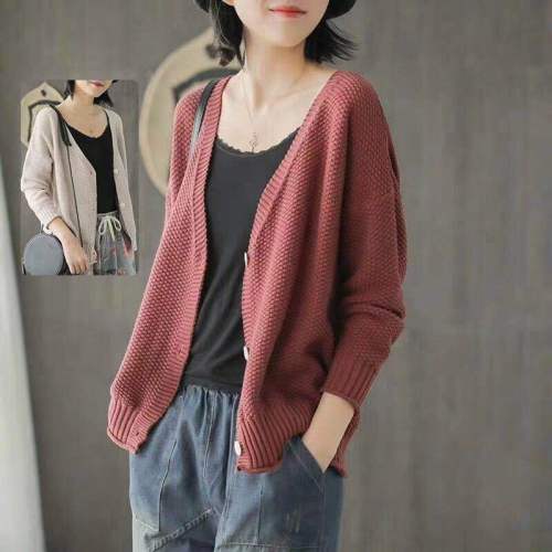 Knitted cardigan women's autumn wear new loose large lazy style art top coat