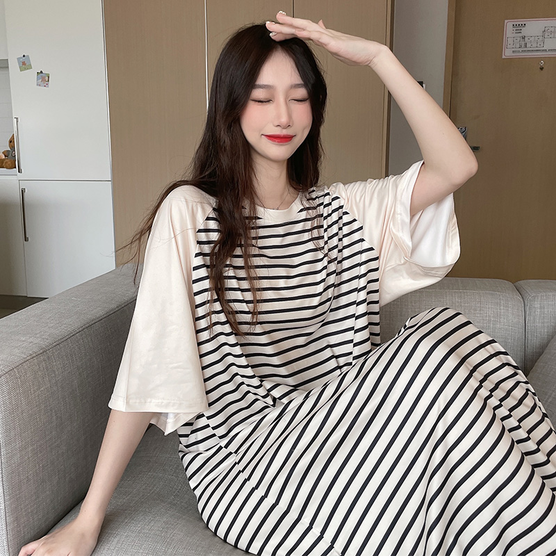 Real shooting pure cotton pajamas summer short sleeve loose pure cotton cartoon nightdress female obese mm