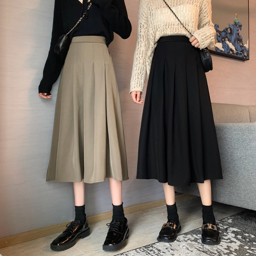 Real price ~ pleated A-line skirt women's 2021 new college style high waist versatile slim mid length skirt