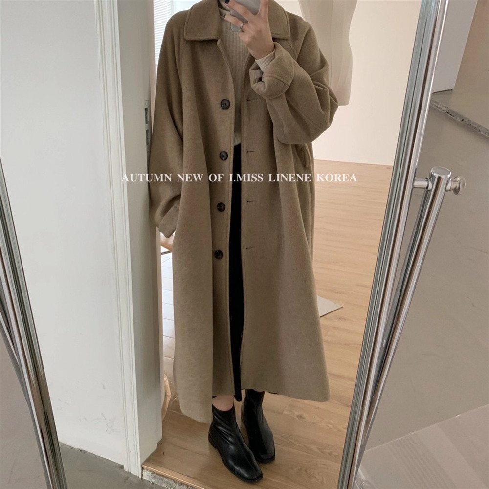 Wool coat women's middle and long 2021 new winter chic small Korean loose thickened wool coat