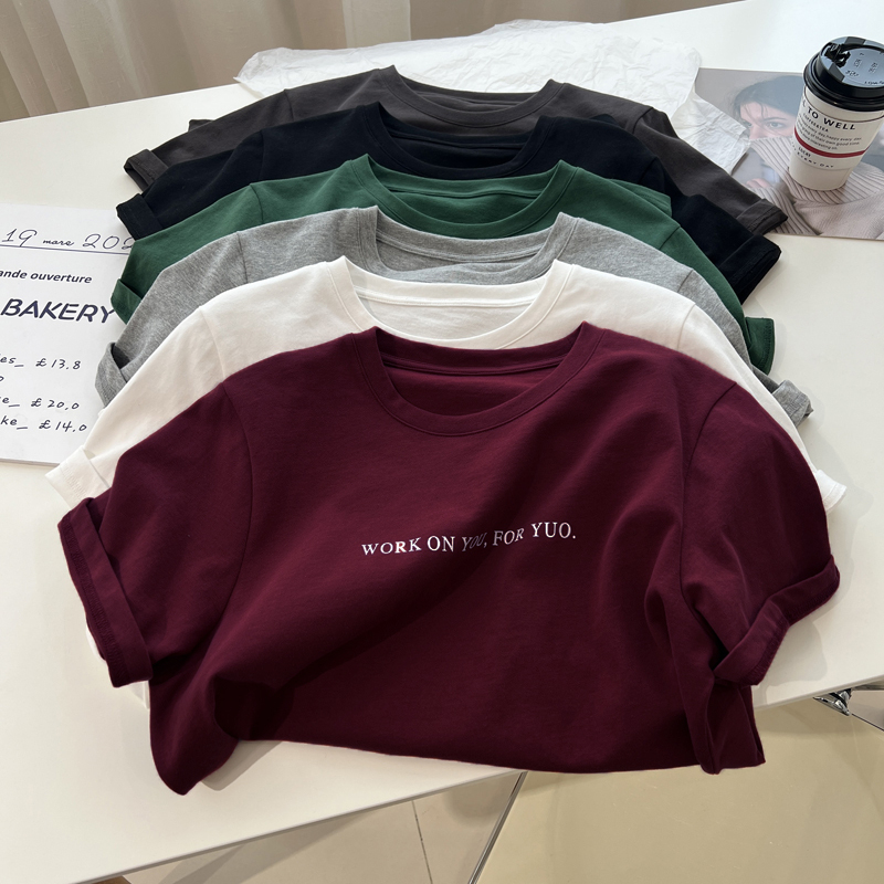 Real price pure cotton wrap collar 2023 summer new 200g pure cotton pull shoulder strip pure cotton short-sleeved T-shirt