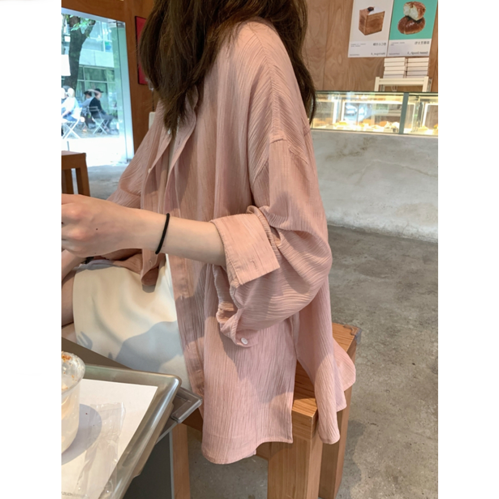 Pink sunscreen shirt jacket women's summer thin design cardigan blouse shirt top lazy