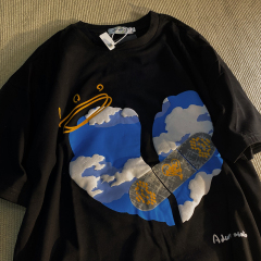 Guochao Baiyun love printing short sleeve t-shirt female wide pine yuan Sufeng couple half sleeve top