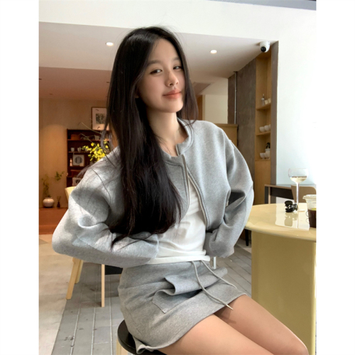 Real shot~High-end sports suit, Internet celebrity fashion street casual baseball uniform, sweatshirt, short skirt, three-piece set