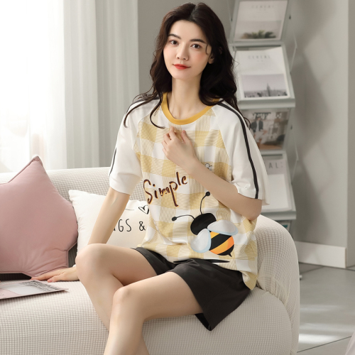 Real pajamas summer combed cotton double short cute can wear casual home clothes