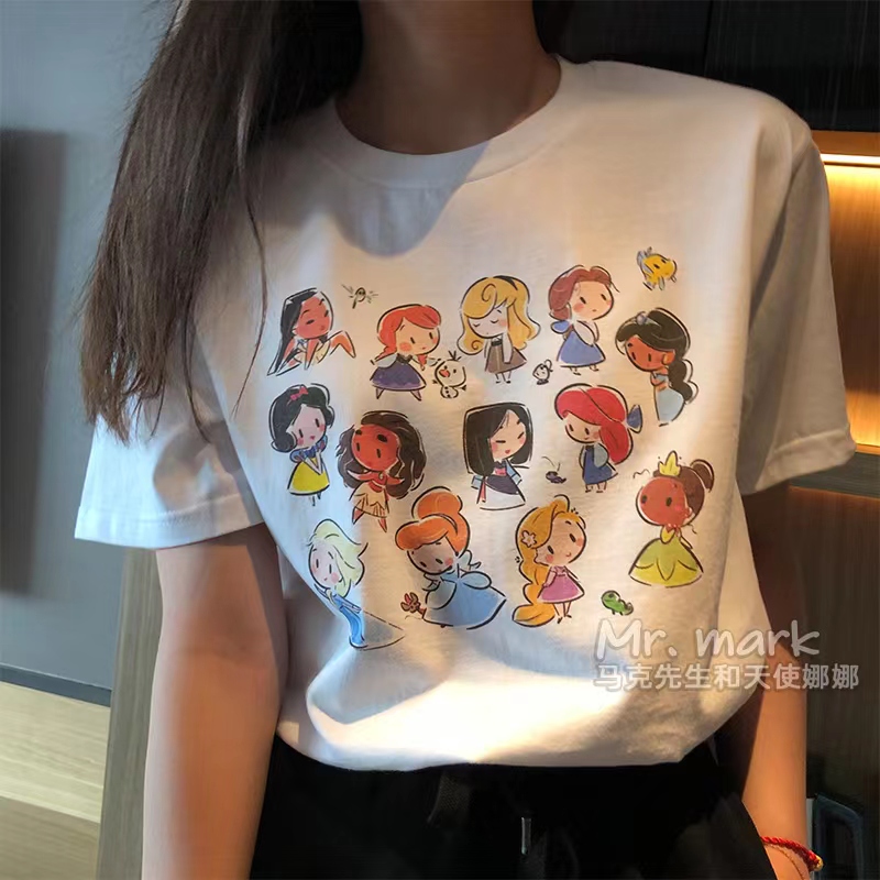 Official picture spring and summer short-sleeved printed T-shirt Four fabrics to choose from Cotton Back collar