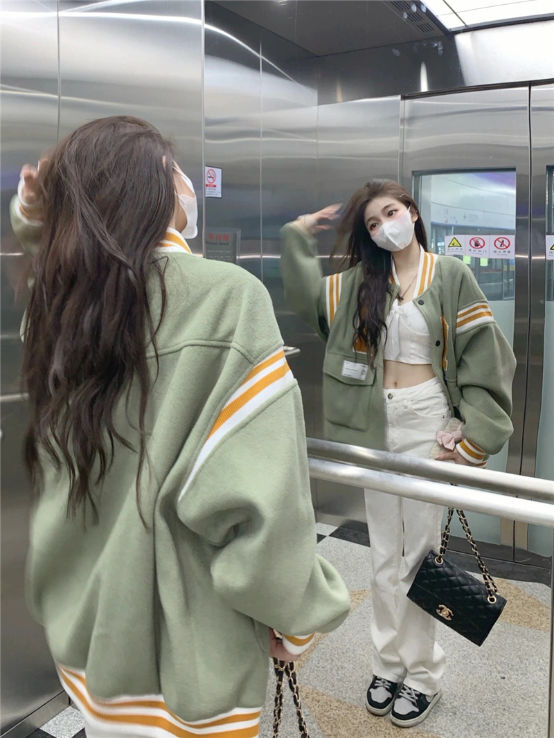 Thickened excellent version of the American baseball uniform women's spring and autumn ins baseball uniform oversize high street tooling jacket