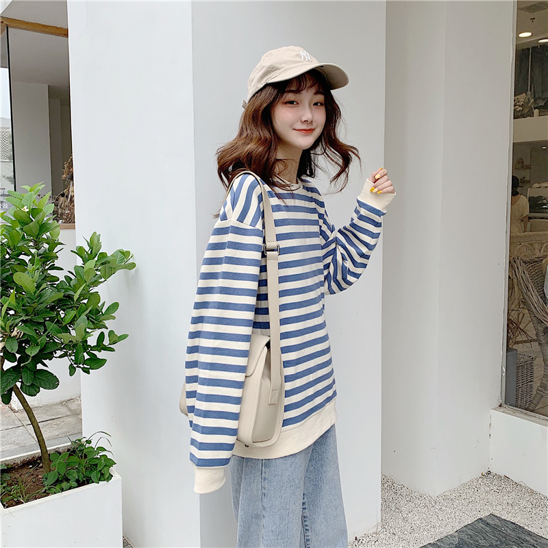 Real shot 25% cotton 75% fiber 2021 spring East Gate Korean striped women's sweater