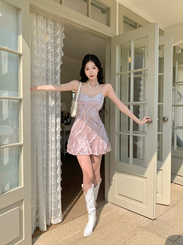 Real price real price velvet stitching lace bias-cut suspenders mini dress