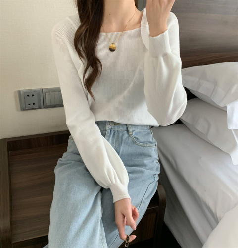 Real shooting and real price Korean version new style square neck bubble sleeve with knitted bottomed shirt women's top