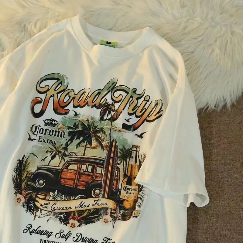 Cotton official figure American street retro short sleeve T-shirt women's fashion brand loose top fashion