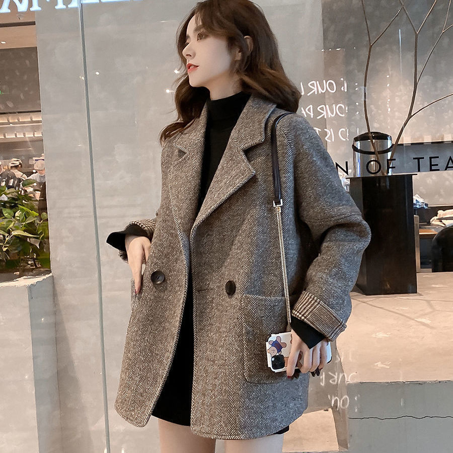 Suit jacket women's autumn and winter 2022 new Korean version of the British style woolen loose and thin casual small suit top