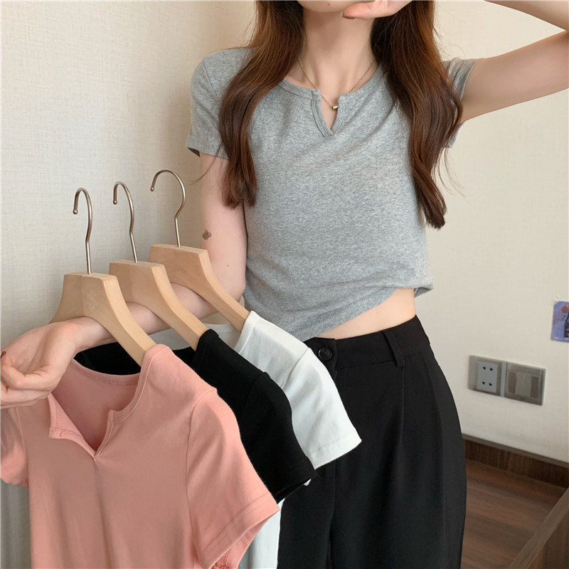 Short women's summer design sense self-cultivation navel hot girl women's T-shirt short-sleeved student top