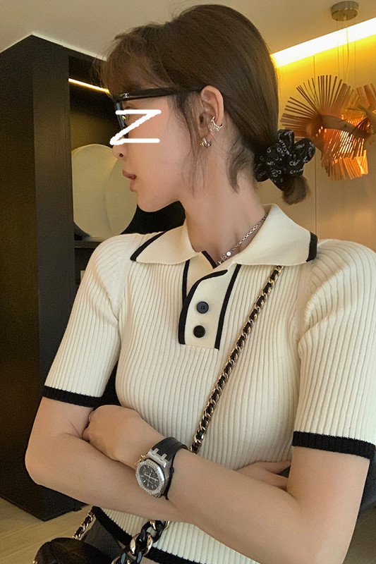 13cpolo collar Xiaoxiang sweater spring new style versatile slim fit short top Pullover short sleeve