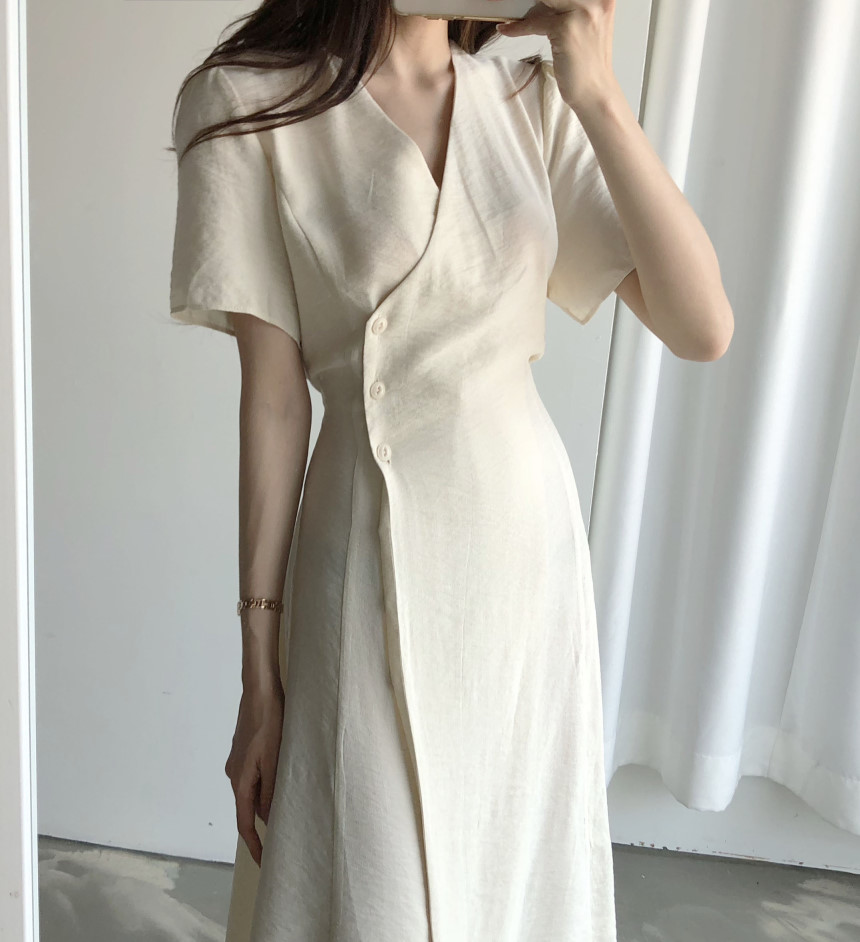 Korean minority retro French temperament Platycodon skirt waist slim summer small medium long dress