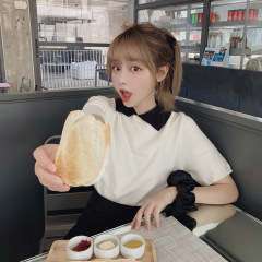 Guantu 100 cotton women's college short sleeve T-shirt in lovely contrast top polo collar