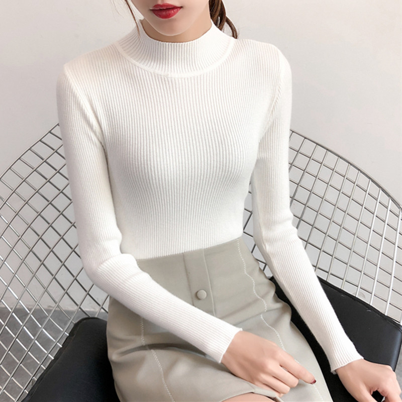 Half high collar sweater bottoming shirt slim fitting sweater female student Korean autumn and winter wear new style with long sleeve top