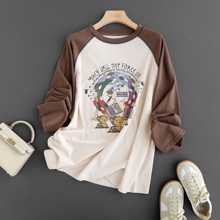 Official image Nett cotton extra large size 300 catties raglan sleeves cotton long-sleeved T-shirt loose and slim