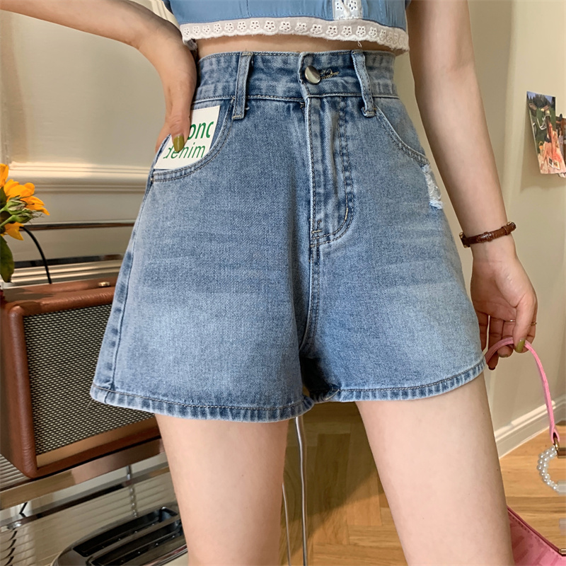 Real shooting high waist denim shorts women's new summer wear Korean loose and thin A-shaped wide leg hot pants