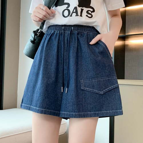 Real shot denim shorts women's summer 2023 high waist thin and thin loose a-line straight wide-leg pants five-point pants