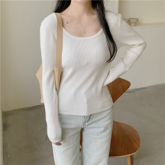 Real shot 2020 Korean version of autumn and winter big U-neck slim six wool knitting base, versatile wear