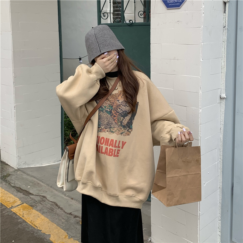 Fleece thickened sweater women's autumn 2022 new letter printing loose long-sleeved top two-piece trendy